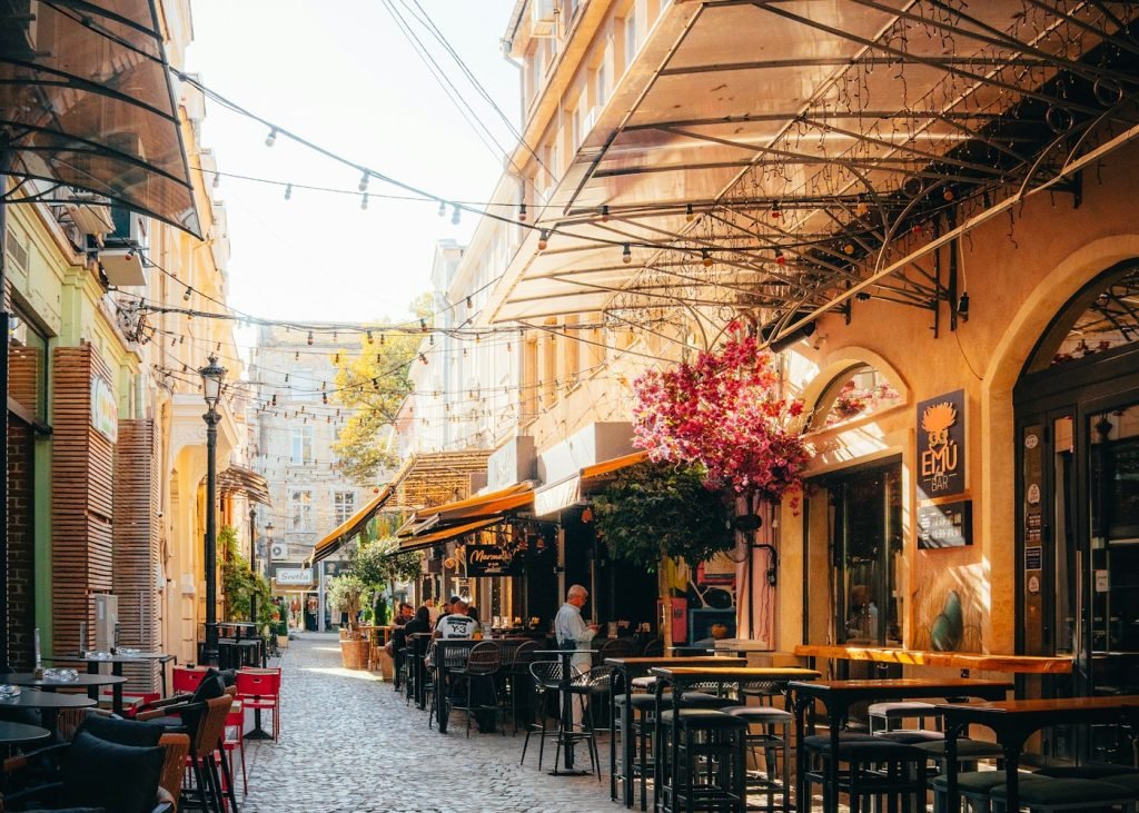 Historic cobblestone street in a Bulgarian old town
